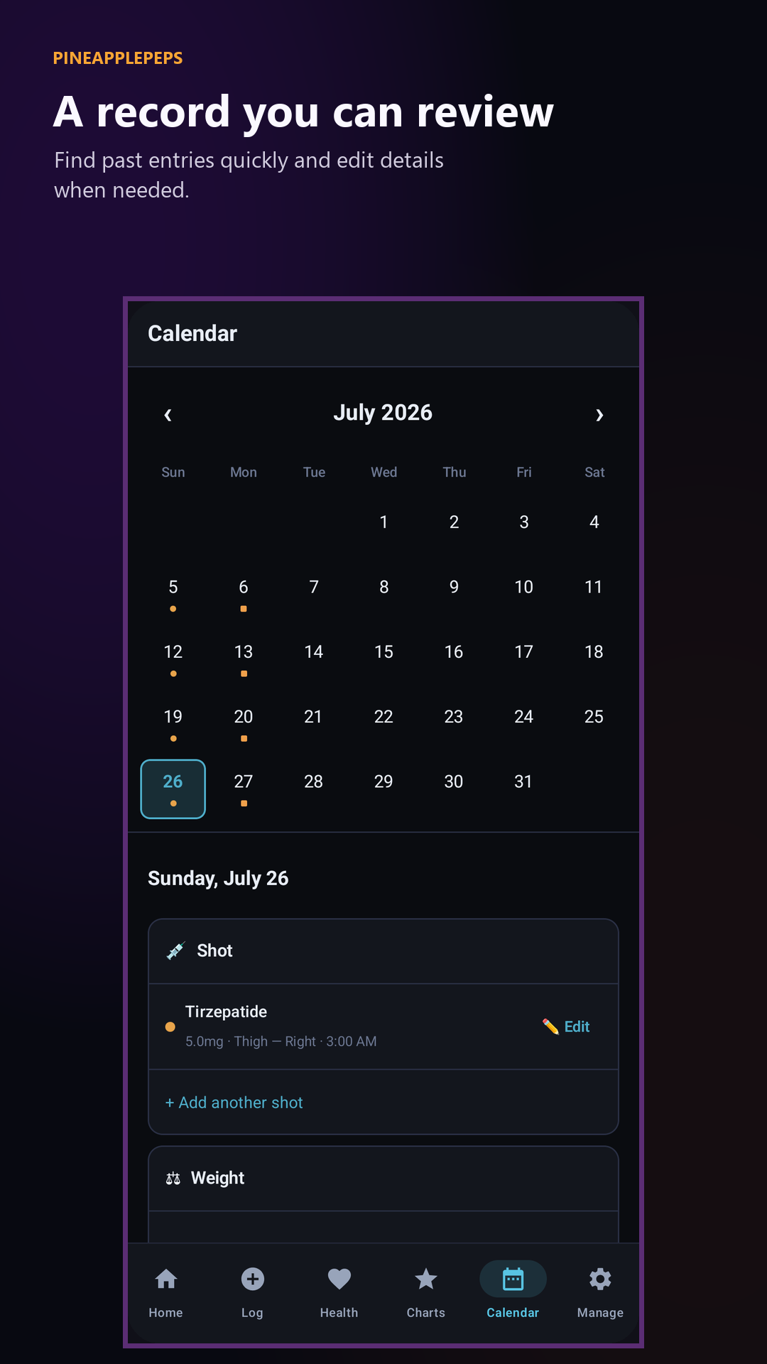 PineapplePeps tracking history screen